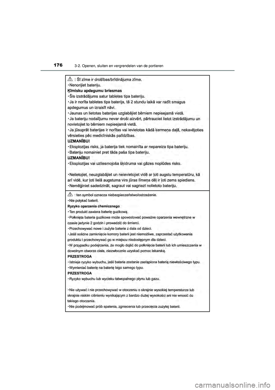 TOYOTA AYGO 2021  Instructieboekje (in Dutch) 1763-2. Openen, sluiten en vergrendelen van de portieren
AYGO_OM_Europe_OM9A012E
AYGO_OM_Europe_OM9A012E.book  Page 176  Wednesday, October 28, 2020  10:30 AM 