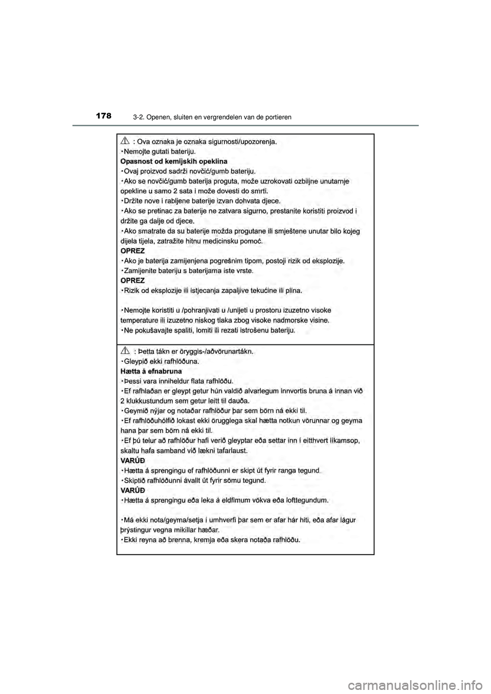 TOYOTA AYGO 2021  Instructieboekje (in Dutch) 1783-2. Openen, sluiten en vergrendelen van de portieren
AYGO_OM_Europe_OM9A012E
AYGO_OM_Europe_OM9A012E.book  Page 178  Wednesday, October 28, 2020  10:30 AM 