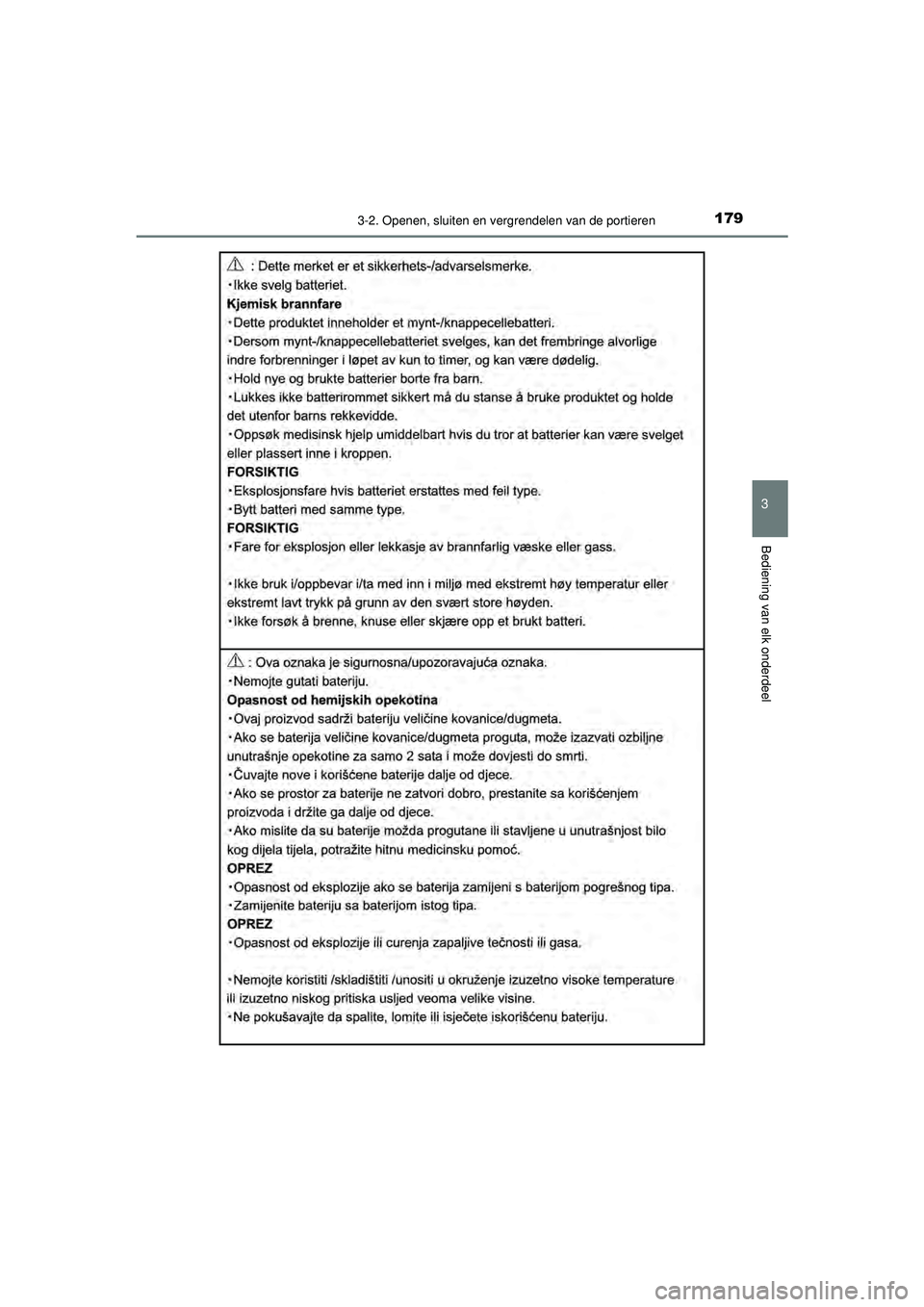 TOYOTA AYGO 2021  Instructieboekje (in Dutch) 1793-2. Openen, sluiten en vergrendelen van de portieren
3
Bediening van elk onderdeel
AYGO_OM_Europe_OM9A012E
AYGO_OM_Europe_OM9A012E.book  Page 179  Wednesday, October 28, 2020  10:30 AM 