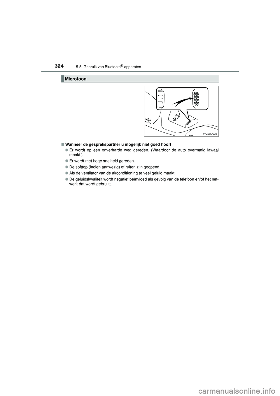 TOYOTA AYGO 2021  Instructieboekje (in Dutch) 3245-5. Gebruik van Bluetooth®-apparaten
AYGO_OM_Europe_OM9A012E
■Wanneer de gesprekspartner u mogelijk niet goed hoort
●Er wordt op een onverharde weg gerede n. (Waardoor de auto overmatig lawaa