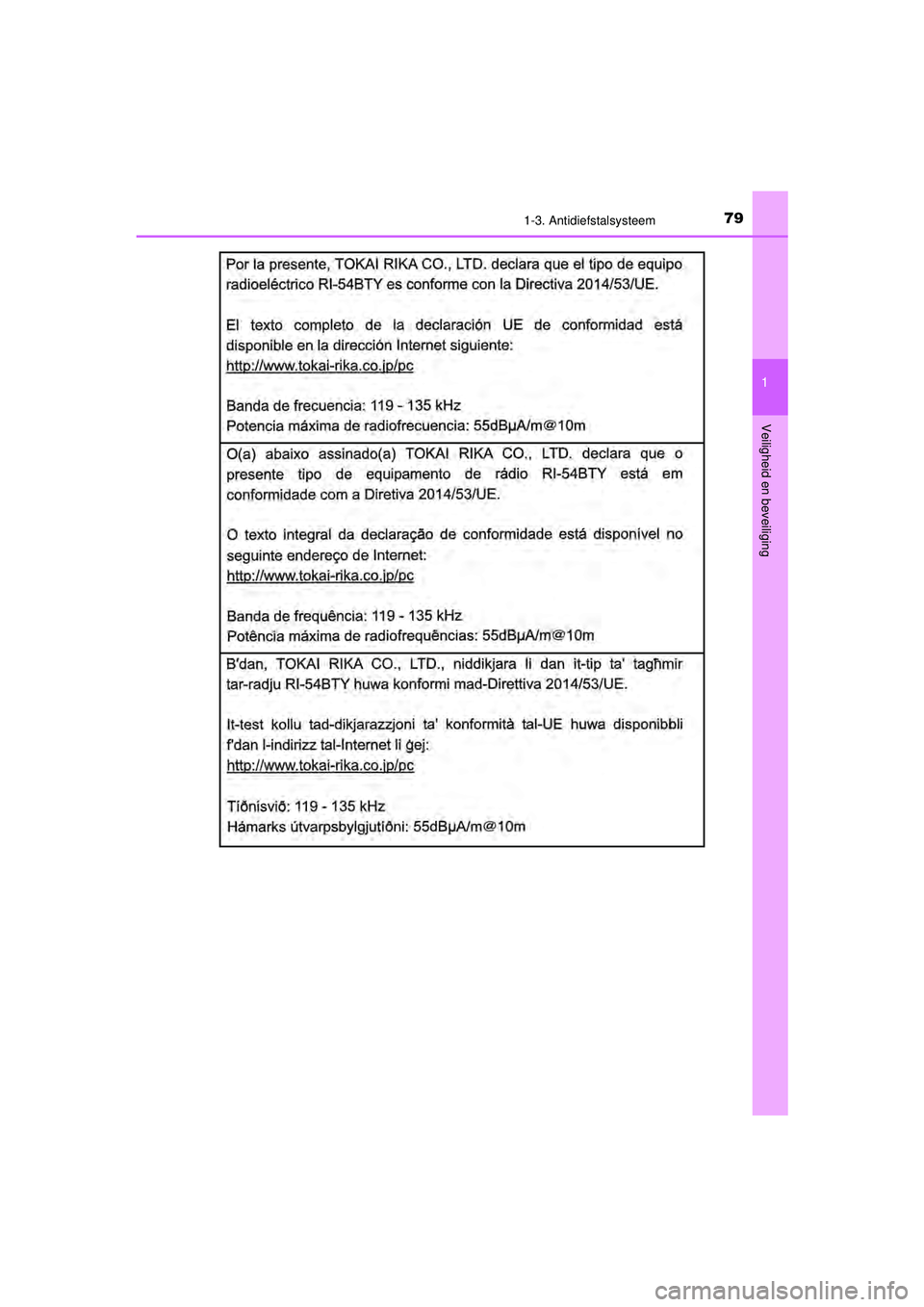 TOYOTA AYGO 2021 Instructieboekje (in Dutch) 791-3. Antidiefstalsysteem
1
Veiligheid en beveiliging
AYGO_OM_Europe_OM9A012E
AYGO_OM_Europe_OM9A012E.book Page 79 Wednesday, October 28, 2020 10:30 AM TOYOTA AYGO 2021 Instructieboekje (in Dutch) 791-3. Antidiefstalsysteem
1
Veiligheid en beveiliging
AYGO_OM_Europe_OM9A012E
AYGO_OM_Europe_OM9A012E.book Page 79 Wednesday, October 28, 2020 10:30 AM