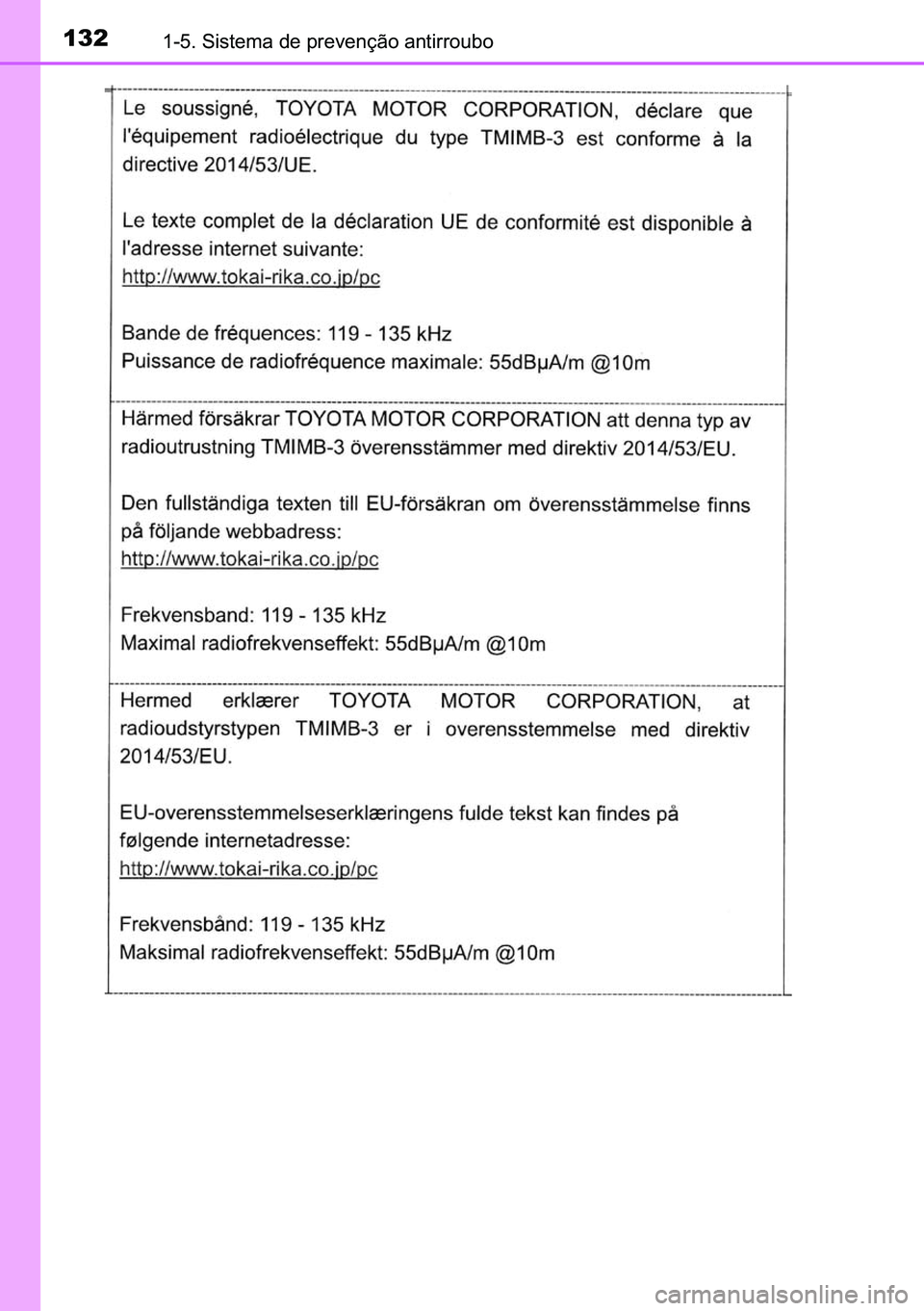 TOYOTA C-HR 2023  Manual de utilização (in Portuguese) 132������6�L�V�W�H�P�D��G�H��S�U�H�Y�H�Q�o�m�R��D�Q�W�L�U�U�R�X�E�R 