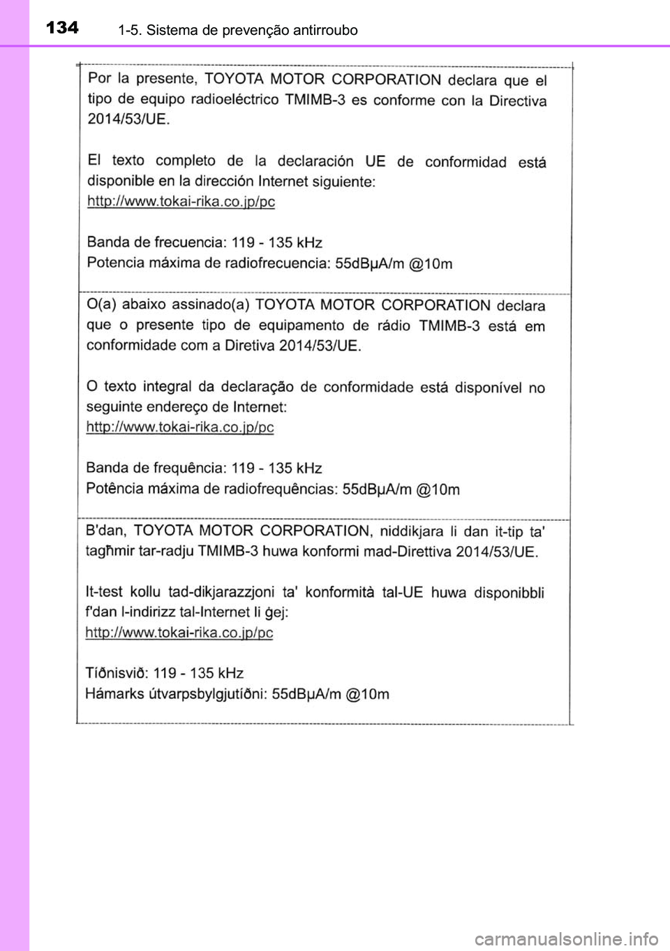 TOYOTA C-HR 2023  Manual de utilização (in Portuguese) 134������6�L�V�W�H�P�D��G�H��S�U�H�Y�H�Q�o�m�R��D�Q�W�L�U�U�R�X�E�R 