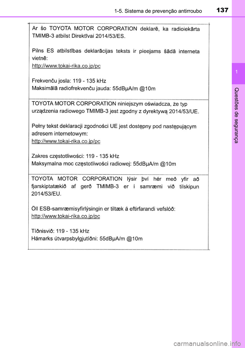 TOYOTA C-HR 2023  Manual de utilização (in Portuguese) 137������6�L�V�W�H�P�D��G�H��S�U�H�Y�H�Q�o�m�R��D�Q�W�L�U�U�R�X�E�R
�
�4�X�H�V�W�}�H�V��G�H��V�H�J�X�U�D�Q�o�D 