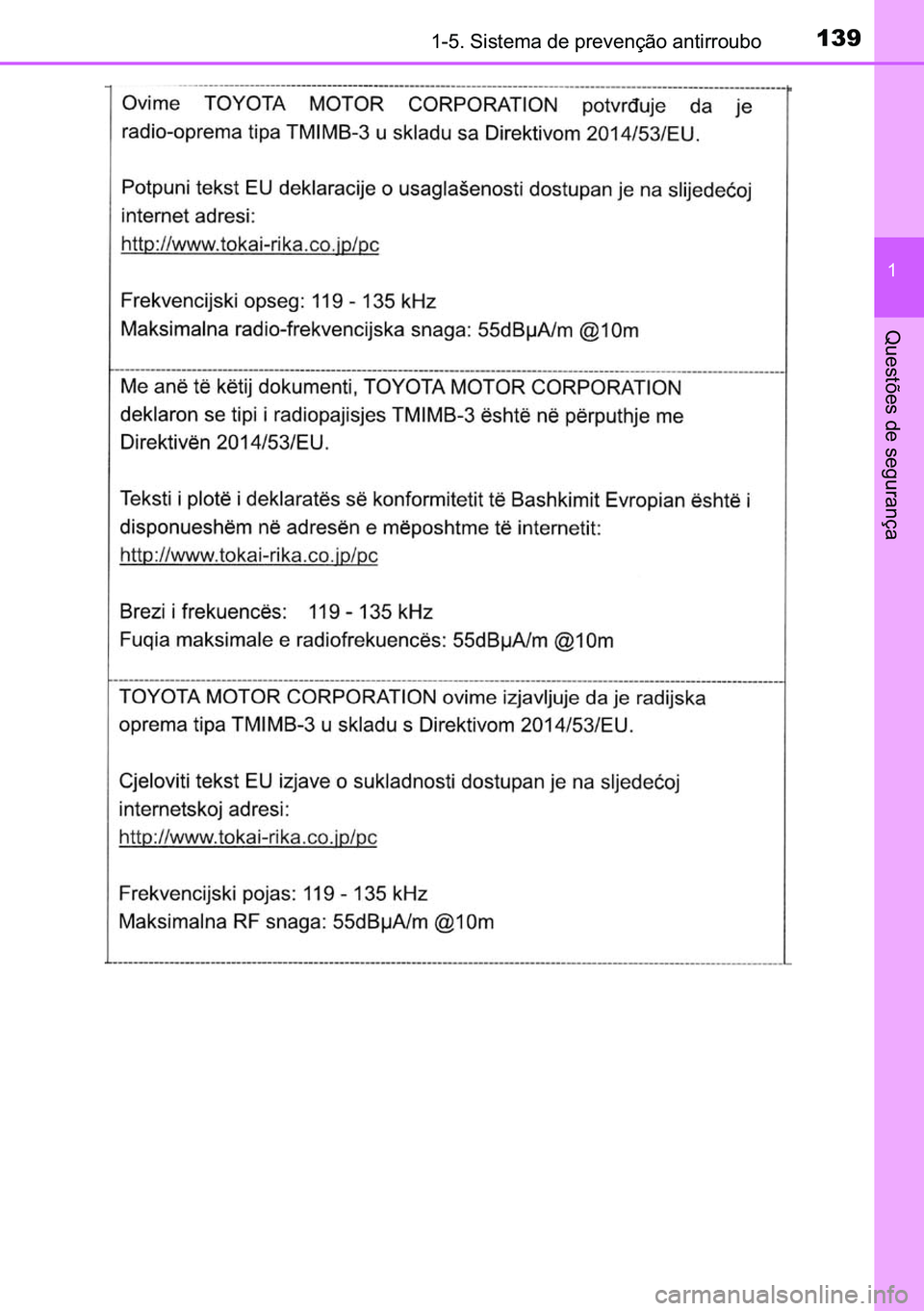 TOYOTA C-HR 2023  Manual de utilização (in Portuguese) 139������6�L�V�W�H�P�D��G�H��S�U�H�Y�H�Q�o�m�R��D�Q�W�L�U�U�R�X�E�R
�
�4�X�H�V�W�}�H�V��G�H��V�H�J�X�U�D�Q�o�D 