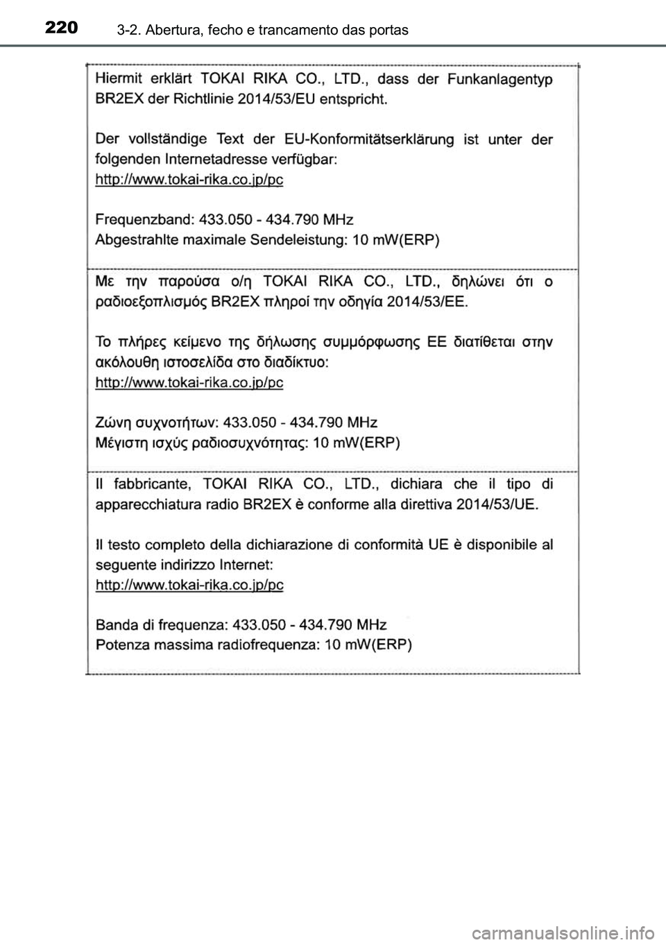 TOYOTA C-HR 2023  Manual de utilização (in Portuguese) 220������$�E�H�U�W�X�U�D���I�H�F�K�R��H��W�U�D�Q�F�D�P�H�Q�W�R��G�D�V��S�R�U�W�D�V 