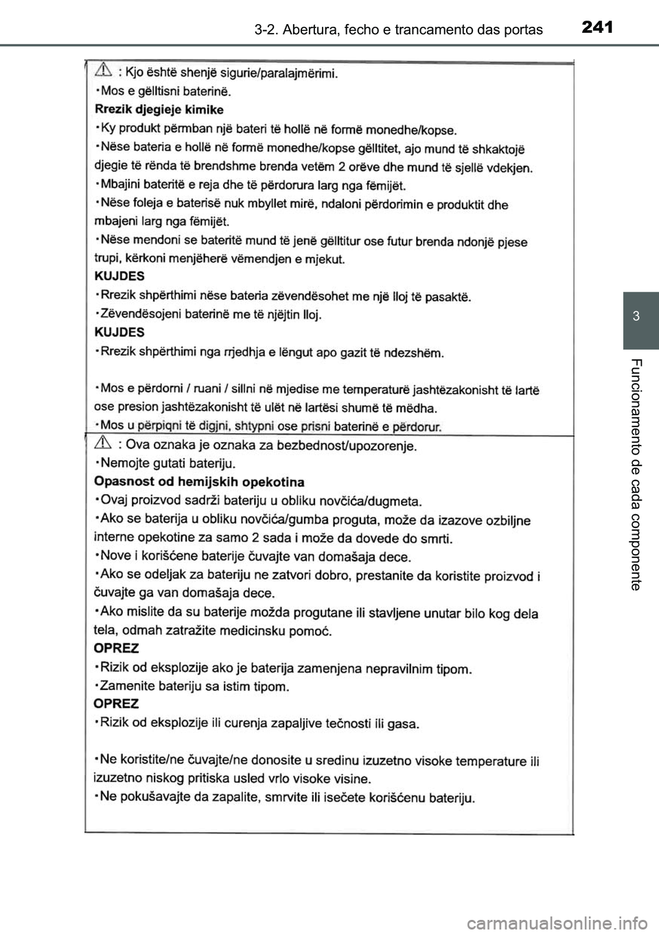 TOYOTA C-HR 2023  Manual de utilização (in Portuguese) 241������$�E�H�U�W�X�U�D���I�H�F�K�R��H��W�U�D�Q�F�D�P�H�Q�W�R��G�D�V��S�R�U�W�D�V
�
�)�X�Q�F�L�R�Q�D�P�H�Q�W�R��G�H��F�D�G�D��F�R�P�S�R�Q�H�Q�W�H 