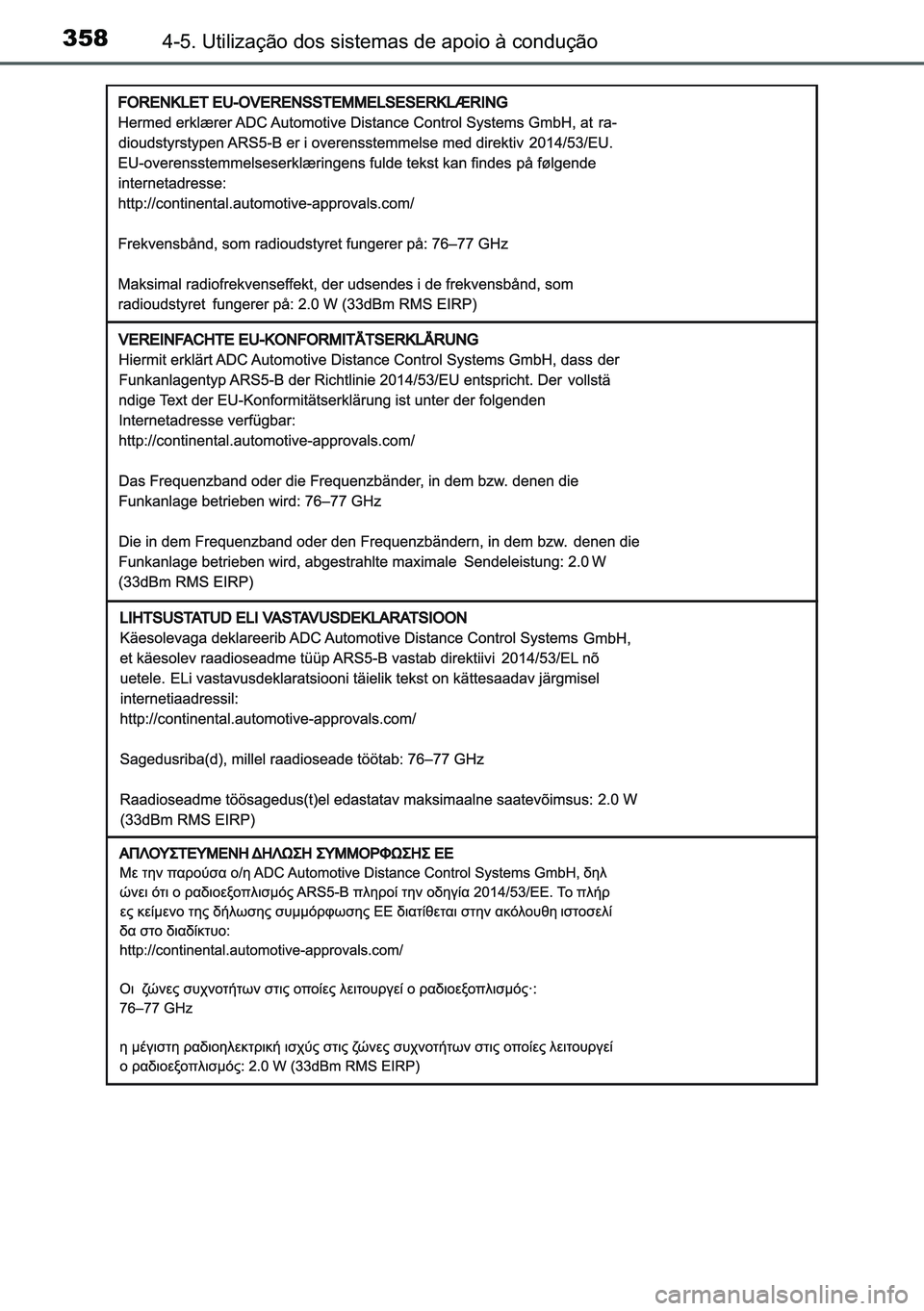 TOYOTA C-HR 2023  Manual de utilização (in Portuguese) 358������8�W�L�O�L�]�D�o�m�R��G�R�V��V�L�V�W�H�P�D�V��G�H��D�S�R�L�R��j��F�R�Q�G�X�o�m�R 