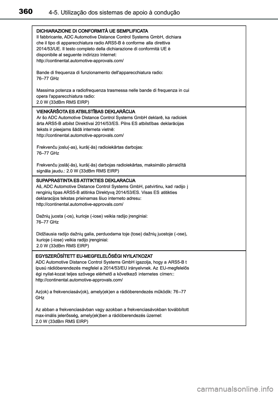 TOYOTA C-HR 2023  Manual de utilização (in Portuguese) 360������8�W�L�O�L�]�D�o�m�R��G�R�V��V�L�V�W�H�P�D�V��G�H��D�S�R�L�R��j��F�R�Q�G�X�o�m�R 