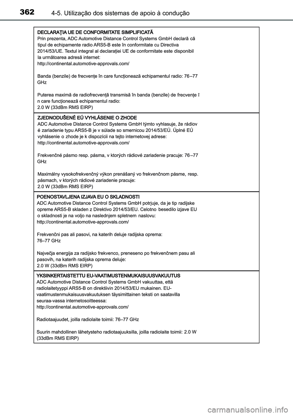TOYOTA C-HR 2023  Manual de utilização (in Portuguese) 362������8�W�L�O�L�]�D�o�m�R��G�R�V��V�L�V�W�H�P�D�V��G�H��D�S�R�L�R��j��F�R�Q�G�X�o�m�R 
