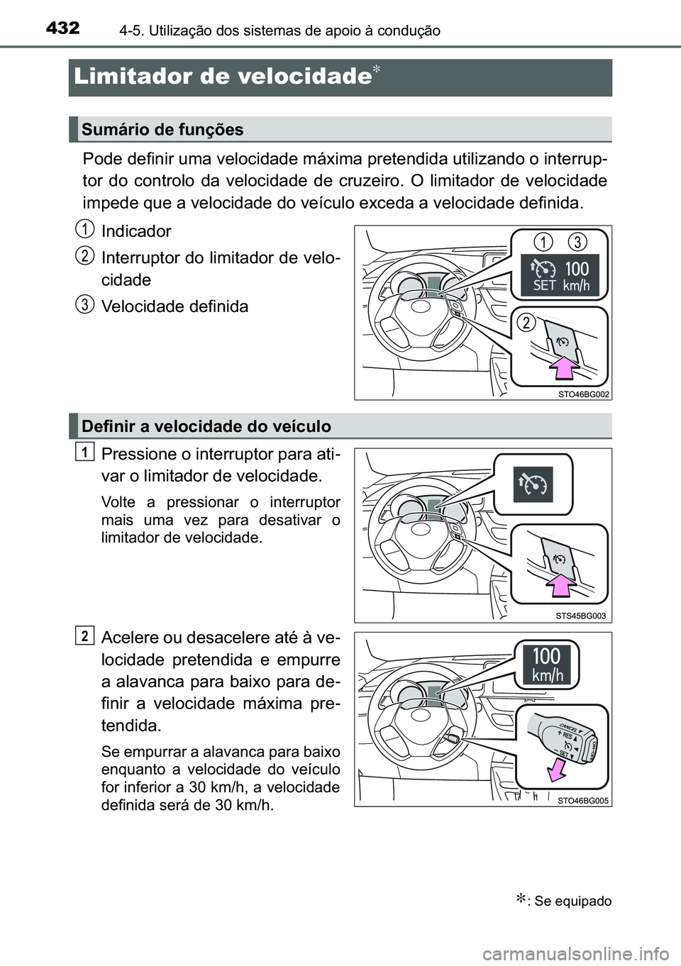 TOYOTA C-HR 2023  Manual de utilização (in Portuguese) 432������8�W�L�O�L�]�D�o�m�R��G�R�V��V�L�V�W�H�P�D�V��G�H��D�S�R�L�R��j��F�R�Q�G�X�o�m�R
Limitador de velocidade∗
�3�R�G�H��G�H�I�L�Q�L�U��X�P�D��Y�H�O�R�F�L�G�D�G�H��P�i�[�L�P�D��S�
