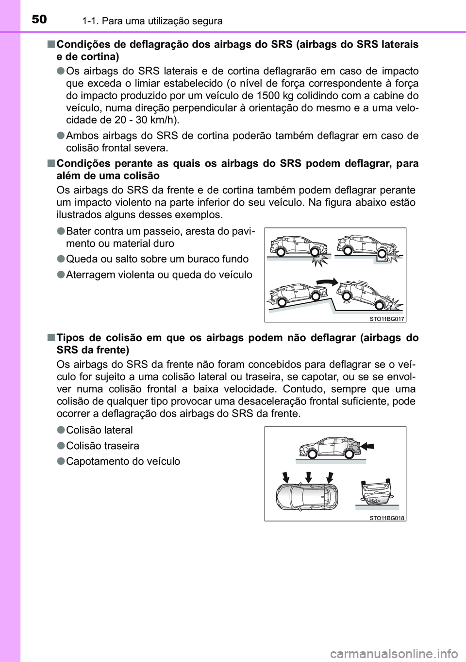 TOYOTA C-HR 2023  Manual de utilização (in Portuguese) 50������3�D�U�D��X�P�D��X�W�L�O�L�]�D�o�m�R��V�H�J�X�U�D
■�&�R�Q�G�L�o�}�H�V��G�H��G�H�I�O�D�J�U�D�o�m�R��G�R�V��D�L�U�E�D�J�V��G�R��6�5�6���D�L�U�E�D�J�V��G�R��6�5�6��O�D�W�H�U�D
