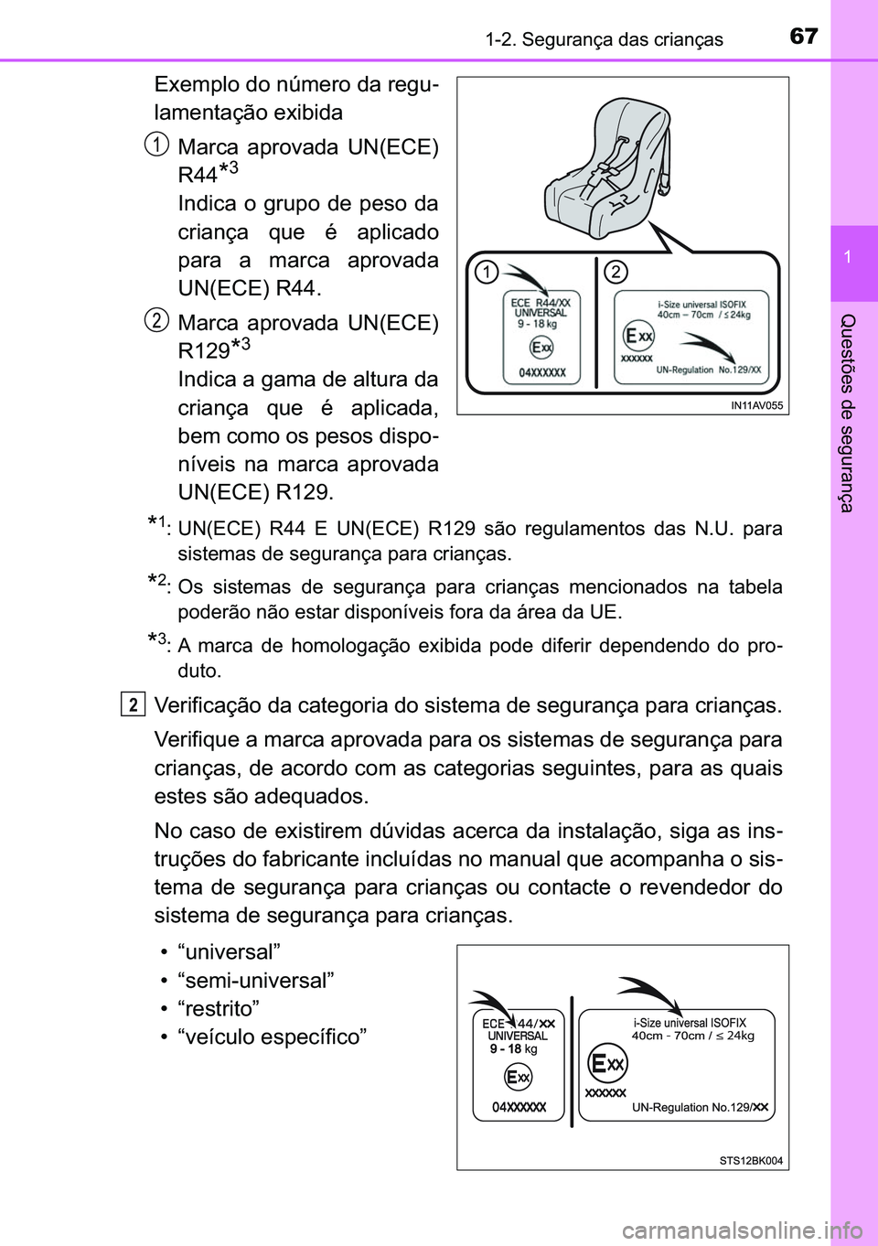 TOYOTA C-HR 2023  Manual de utilização (in Portuguese) 67������6�H�J�X�U�D�Q�o�D��G�D�V��F�U�L�D�Q�o�D�V
�
�4�X�H�V�W�}�H�V��G�H��V�H�J�X�U�D�Q�o�D
�(�[�H�P�S�O�R��G�R��Q�~�P�H�U�R��G�D��U�H�J�X-
�O�D�P�H�Q�W�D�o�m�R��H�[�L�E�L�G�D
�0�D�U�F
