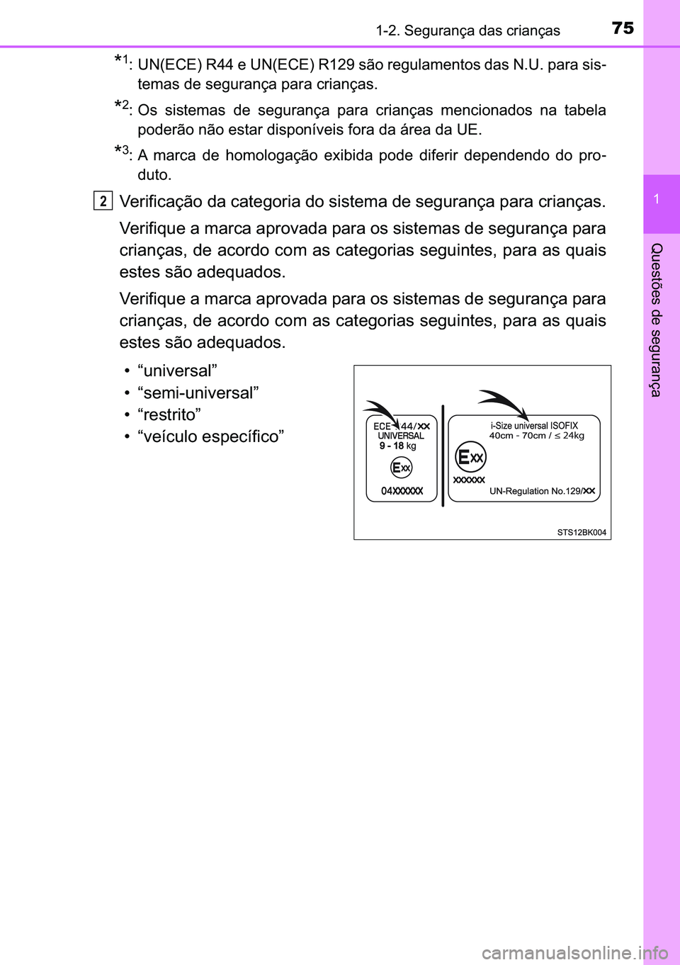 TOYOTA C-HR 2023  Manual de utilização (in Portuguese) 75������6�H�J�X�U�D�Q�o�D��G�D�V��F�U�L�D�Q�o�D�V
�
�4�X�H�V�W�}�H�V��G�H��V�H�J�X�U�D�Q�o�D
�
�� �8�1��(�&�(���5����H��8�1��(�&�(���5�����V�m�R��U�H�J�X�O�D�P�H�Q�W�R�V��G