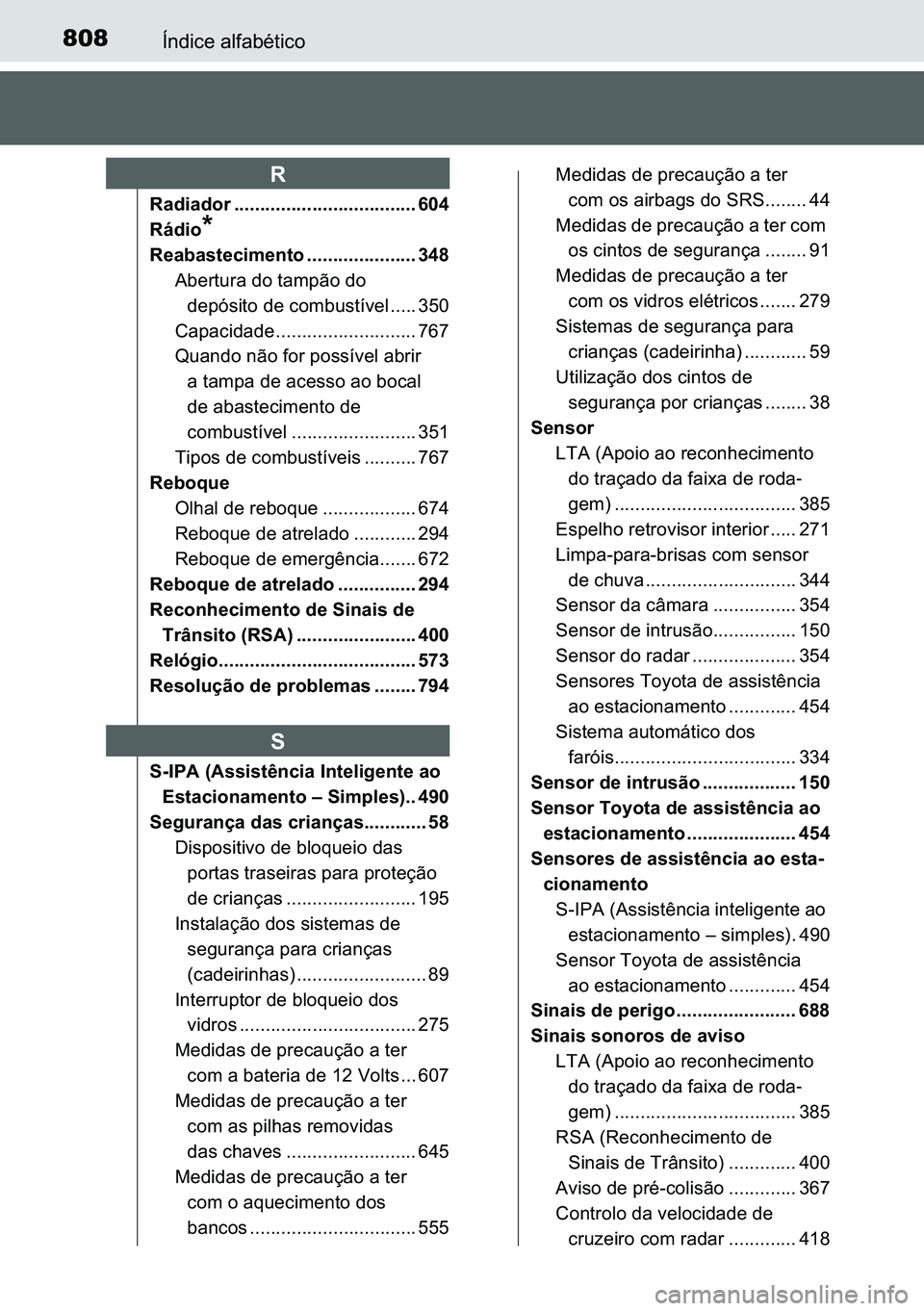 TOYOTA C-HR 2023  Manual de utilização (in Portuguese) 808�Ë�Q�G�L�F�H��D�O�I�D�E�p�W�L�F�R
�5�D�G�L�D�G�R�U ����������������������������������� ���
�5�i�G�L�R
�
�5�H�D�E�D�V�W�H�F�L�P�H�Q�W�R �����������