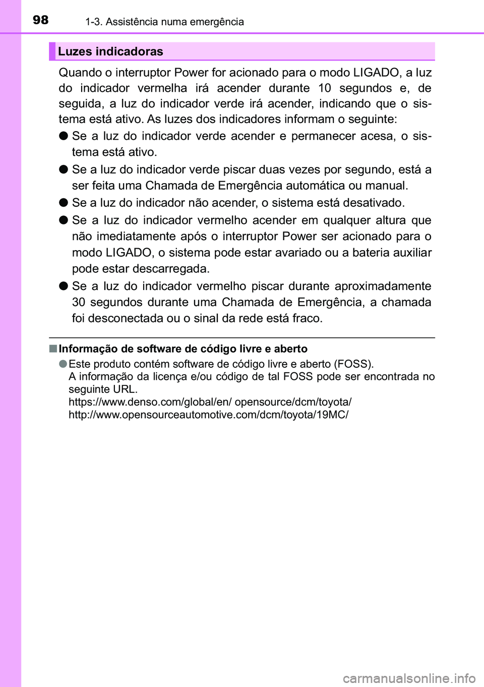TOYOTA C-HR 2023  Manual de utilização (in Portuguese) 98������$�V�V�L�V�W�r�Q�F�L�D��Q�X�P�D��H�P�H�U�J�r�Q�F�L�D
�4�X�D�Q�G�R��R��L�Q�W�H�U�U�X�S�W�R�U��3�R�Z�H�U��I�R�U��D�F�L�R�Q�D�G�R��S�D�U�D��R��P�R�G�R��/�,�*�$��2���D��O�X�]
�G
