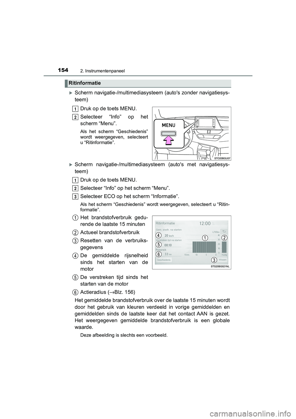 TOYOTA C-HR 2020 Instructieboekje (in Dutch) 1542. Instrumentenpaneel
C-HR_OM_Europe_OM10636E
Scherm navigatie-/multimediasysteem (auto's zonder navigatiesys -
teem)
Druk op de toets MENU.
Selecteer “Info” op het
scherm “Menu”. TOYOTA C-HR 2020 Instructieboekje (in Dutch) 1542. Instrumentenpaneel
C-HR_OM_Europe_OM10636E
Scherm navigatie-/multimediasysteem (auto's zonder navigatiesys -
teem)
Druk op de toets MENU.
Selecteer “Info” op het
scherm “Menu”.