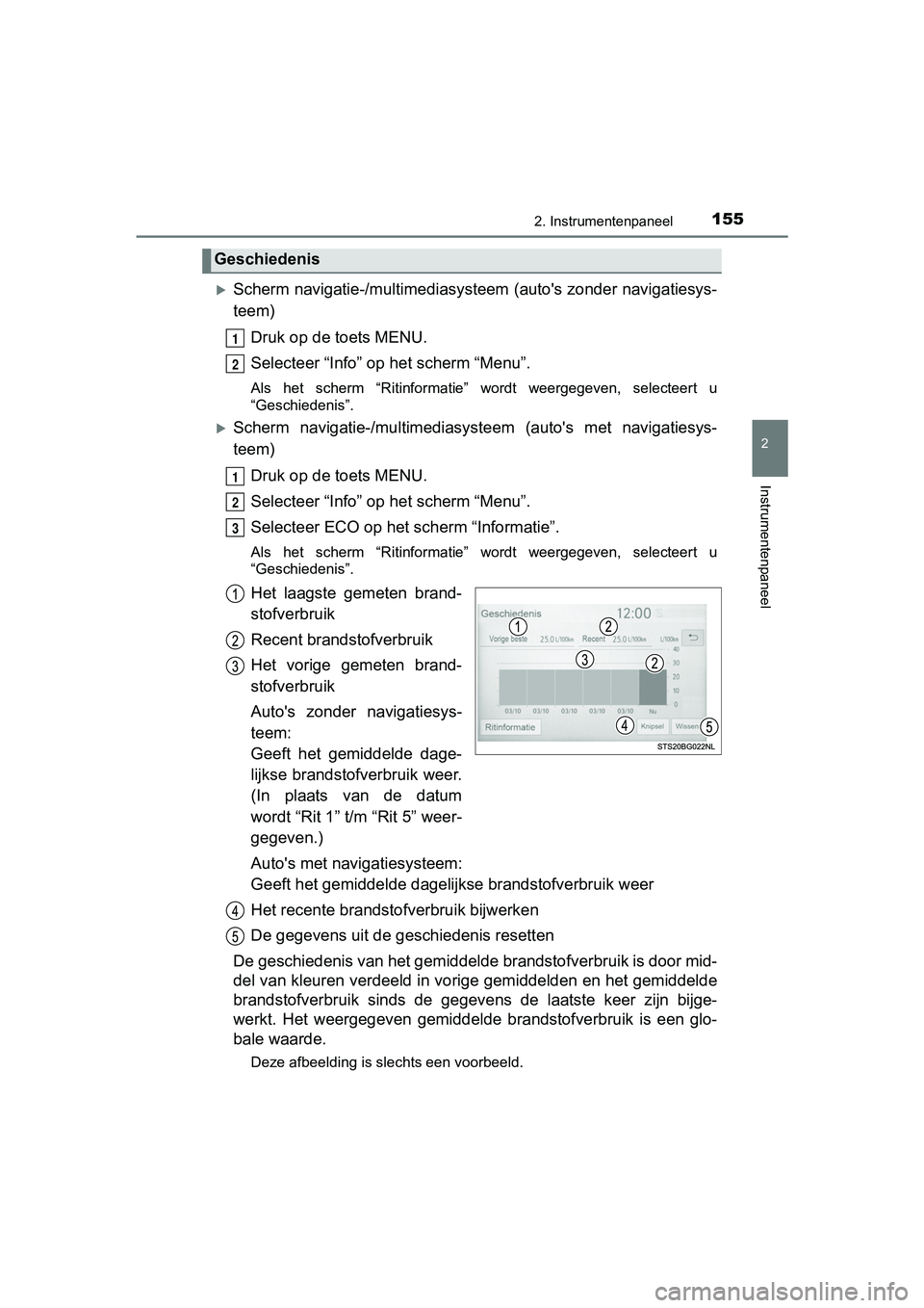 TOYOTA C-HR 2020 Instructieboekje (in Dutch) 1552. Instrumentenpaneel
2
Instrumentenpaneel
C-HR_OM_Europe_OM10636E
Scherm navigatie-/multimediasysteem (auto's zonder navigatiesys -
teem)
Druk op de toets MENU.
Selecteer “Info” op het TOYOTA C-HR 2020 Instructieboekje (in Dutch) 1552. Instrumentenpaneel
2
Instrumentenpaneel
C-HR_OM_Europe_OM10636E
Scherm navigatie-/multimediasysteem (auto's zonder navigatiesys -
teem)
Druk op de toets MENU.
Selecteer “Info” op het