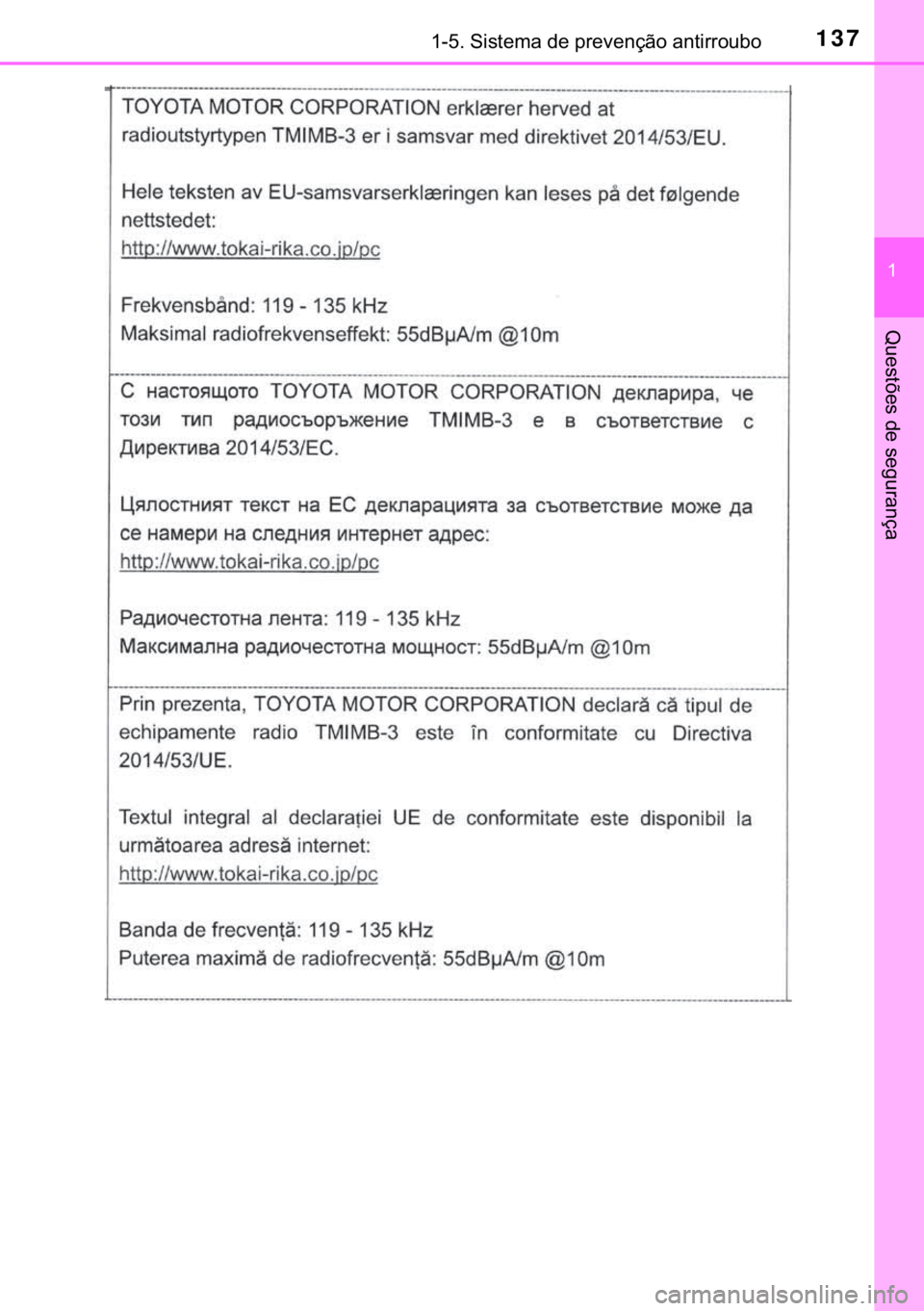 TOYOTA C-HR 2020  Manual de utilização (in Portuguese) 137������6�L�V�W�H�P�D��G�H��S�U�H�Y�H�Q�o�m�R��D�Q�W�L�U�U�R�X�E�R
�
�4�X�H�V�W�}�H�V��G�H��V�H�J�X�U�D�Q�o�D 