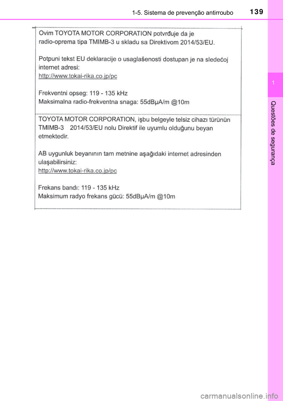 TOYOTA C-HR 2020  Manual de utilização (in Portuguese) 139������6�L�V�W�H�P�D��G�H��S�U�H�Y�H�Q�o�m�R��D�Q�W�L�U�U�R�X�E�R
�
�4�X�H�V�W�}�H�V��G�H��V�H�J�X�U�D�Q�o�D 