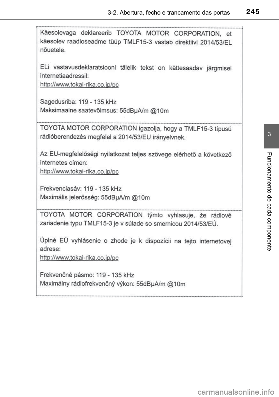 TOYOTA C-HR 2020  Manual de utilização (in Portuguese) 245������$�E�H�U�W�X�U�D���I�H�F�K�R��H��W�U�D�Q�F�D�P�H�Q�W�R��G�D�V��S�R�U�W�D�V
�
�)�X�Q�F�L�R�Q�D�P�H�Q�W�R��G�H��F�D�G�D��F�R�P�S�R�Q�H�Q�W�H 