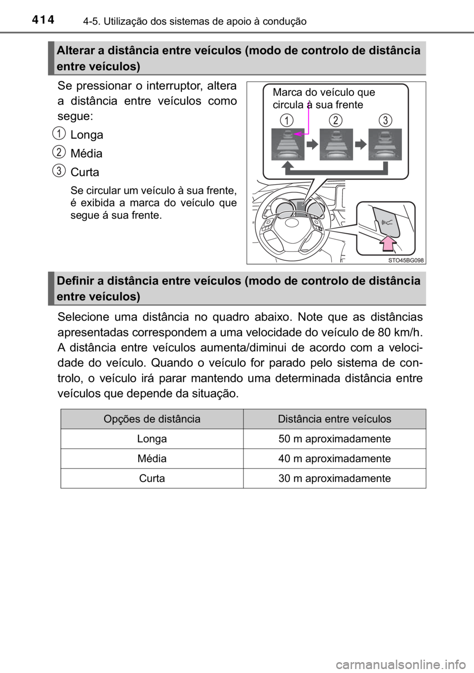 TOYOTA C-HR 2020  Manual de utilização (in Portuguese) 414������8�W�L�O�L�]�D�o�m�R��G�R�V��V�L�V�W�H�P�D�V��G�H��D�S�R�L�R��j��F�R�Q�G�X�o�m�R
�6�H� �S�U�H�V�V�L�R�Q�D�U� �R� �L�Q�W�H�U�U�X�S�W�R�U�� �D�O�W�H�U�D
�D� �G�L�V�W�k�Q�F�L�D�