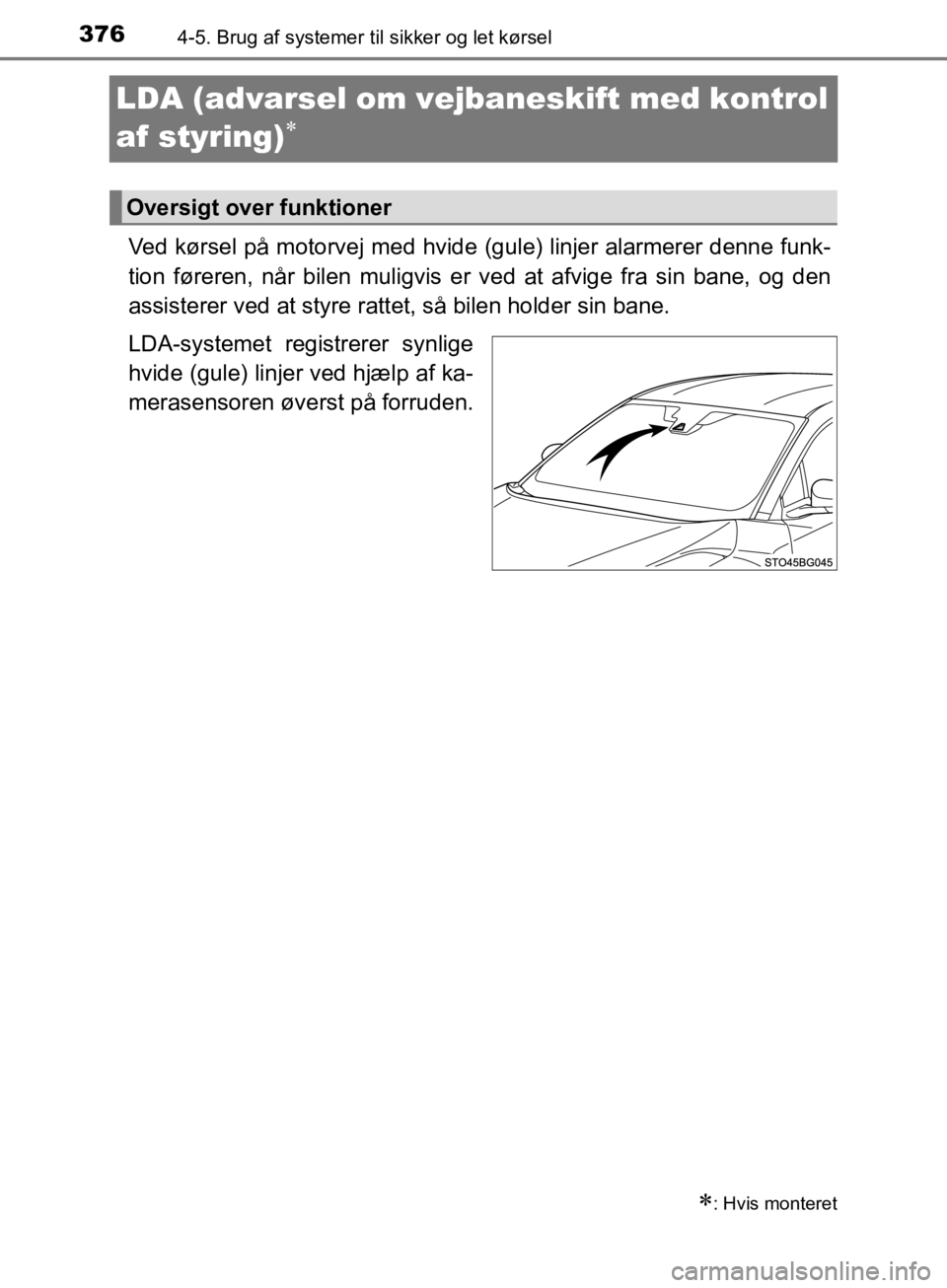 TOYOTA C-HR 2019 Brugsanvisning (in Danish) 3764-5. Brug af systemer til sikker og let kørsel
C-HR_HV_OM_Europe_OM10647DK
LDA (advarsel om vejbaneskift med kontrol
af styring)
Ved kørsel på motorvej med hvide (gule) linjer alarmerer den TOYOTA C-HR 2019 Brugsanvisning (in Danish) 3764-5. Brug af systemer til sikker og let kørsel
C-HR_HV_OM_Europe_OM10647DK
LDA (advarsel om vejbaneskift med kontrol
af styring)
Ved kørsel på motorvej med hvide (gule) linjer alarmerer den