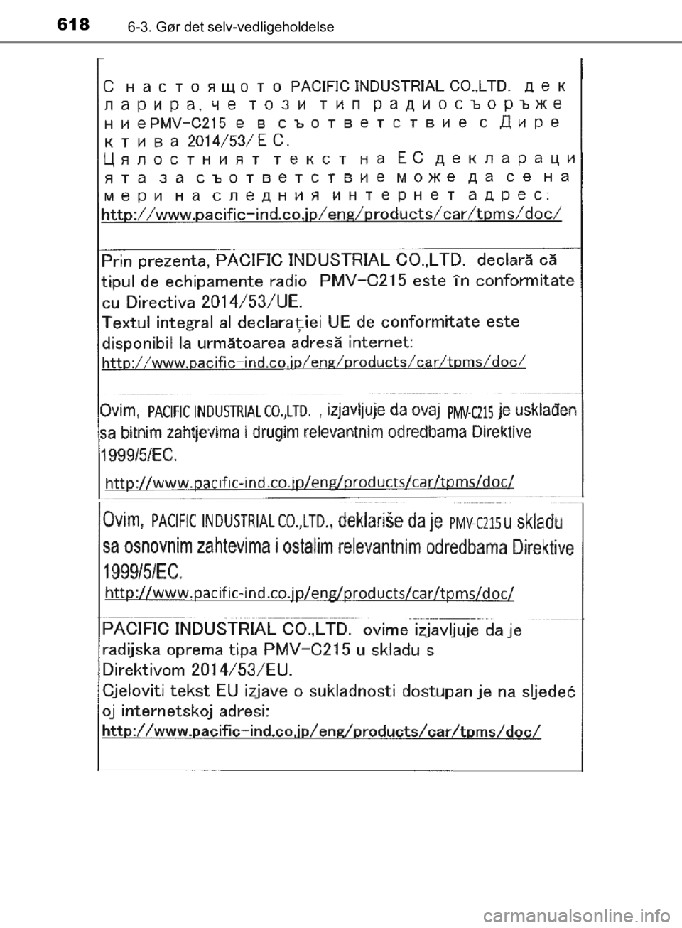 TOYOTA C-HR 2019  Brugsanvisning (in Danish) 6186-3. Gør det selv-vedligeholdelse
C-HR_HV_OM_Europe_OM10647DK
OM10647DK.book  Page 618  Monday, November 25, 2019  9:42 AM 