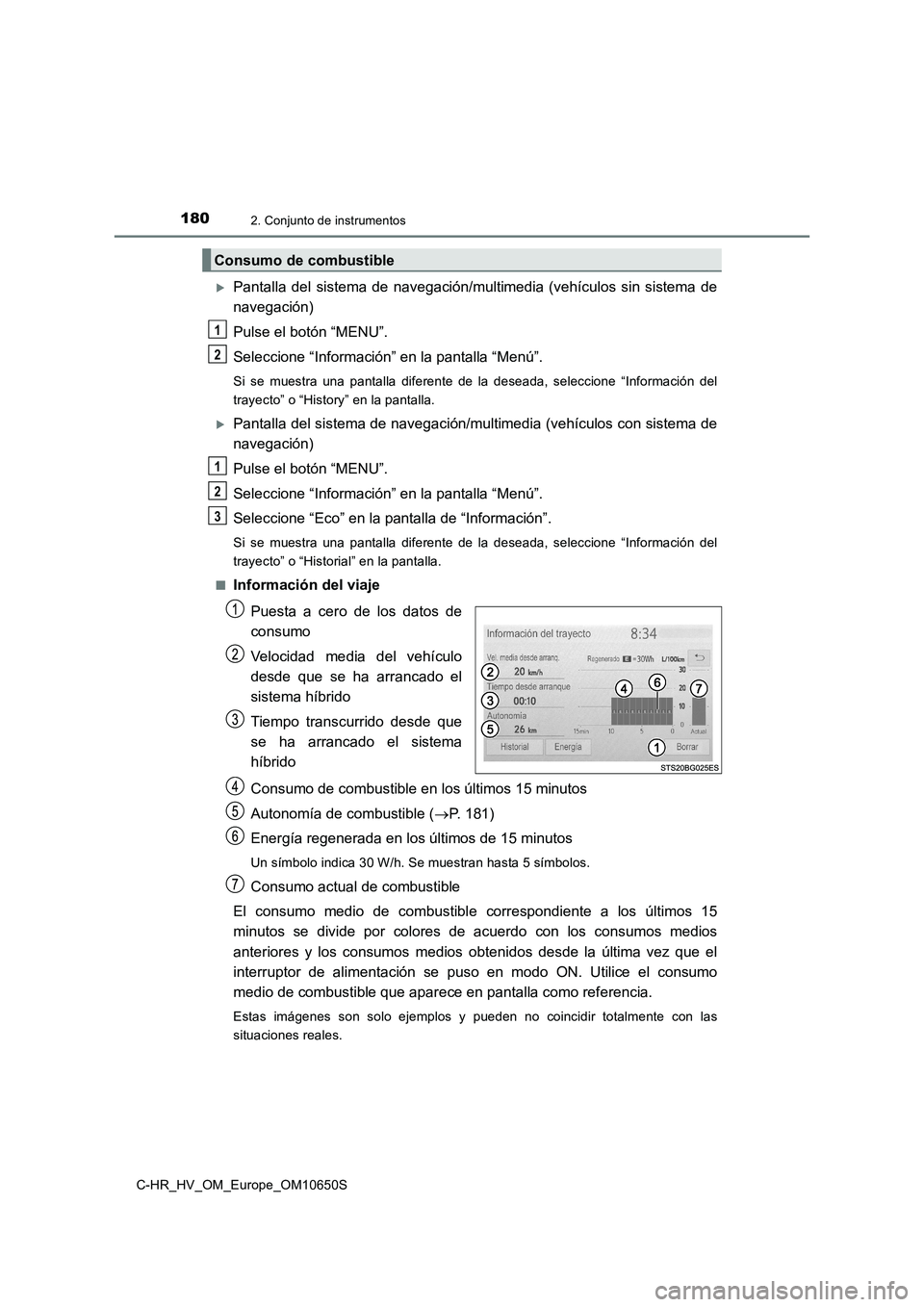 TOYOTA C-HR 2019 Manual del propietario (in Spanish) 1802. Conjunto de instrumentos
C-HR_HV_OM_Europe_OM10650S
Pantalla del sistema de navegación/multimedia (vehículos sin sistema de
navegación)
Pulse el botón “MENU”.
Seleccione “Informa TOYOTA C-HR 2019 Manual del propietario (in Spanish) 1802. Conjunto de instrumentos
C-HR_HV_OM_Europe_OM10650S
Pantalla del sistema de navegación/multimedia (vehículos sin sistema de
navegación)
Pulse el botón “MENU”.
Seleccione “Informa