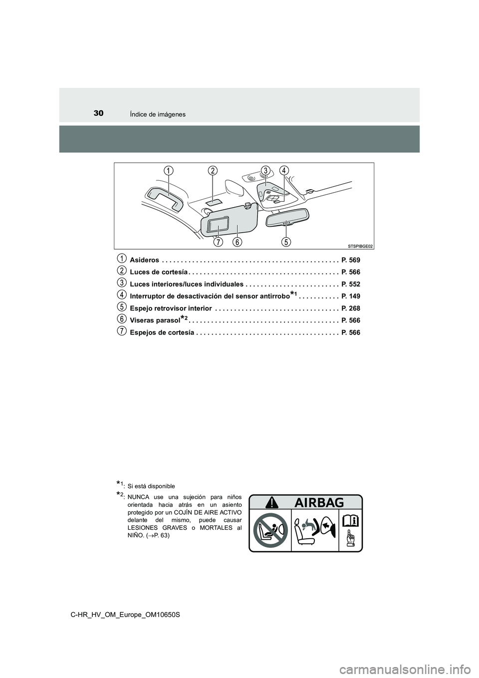 TOYOTA C-HR 2019 Manual del propietario (in Spanish) 30Índice de imágenes
C-HR_HV_OM_Europe_OM10650S
Asideros . . . . . . . . . . . . . . . . . . . . . . . . . . . . . . . . . . . . . . . . . . . . . . . P. 569
Luces de cortesía . . . . . . . . . TOYOTA C-HR 2019 Manual del propietario (in Spanish) 30Índice de imágenes
C-HR_HV_OM_Europe_OM10650S
Asideros . . . . . . . . . . . . . . . . . . . . . . . . . . . . . . . . . . . . . . . . . . . . . . . P. 569
Luces de cortesía . . . . . . . . .