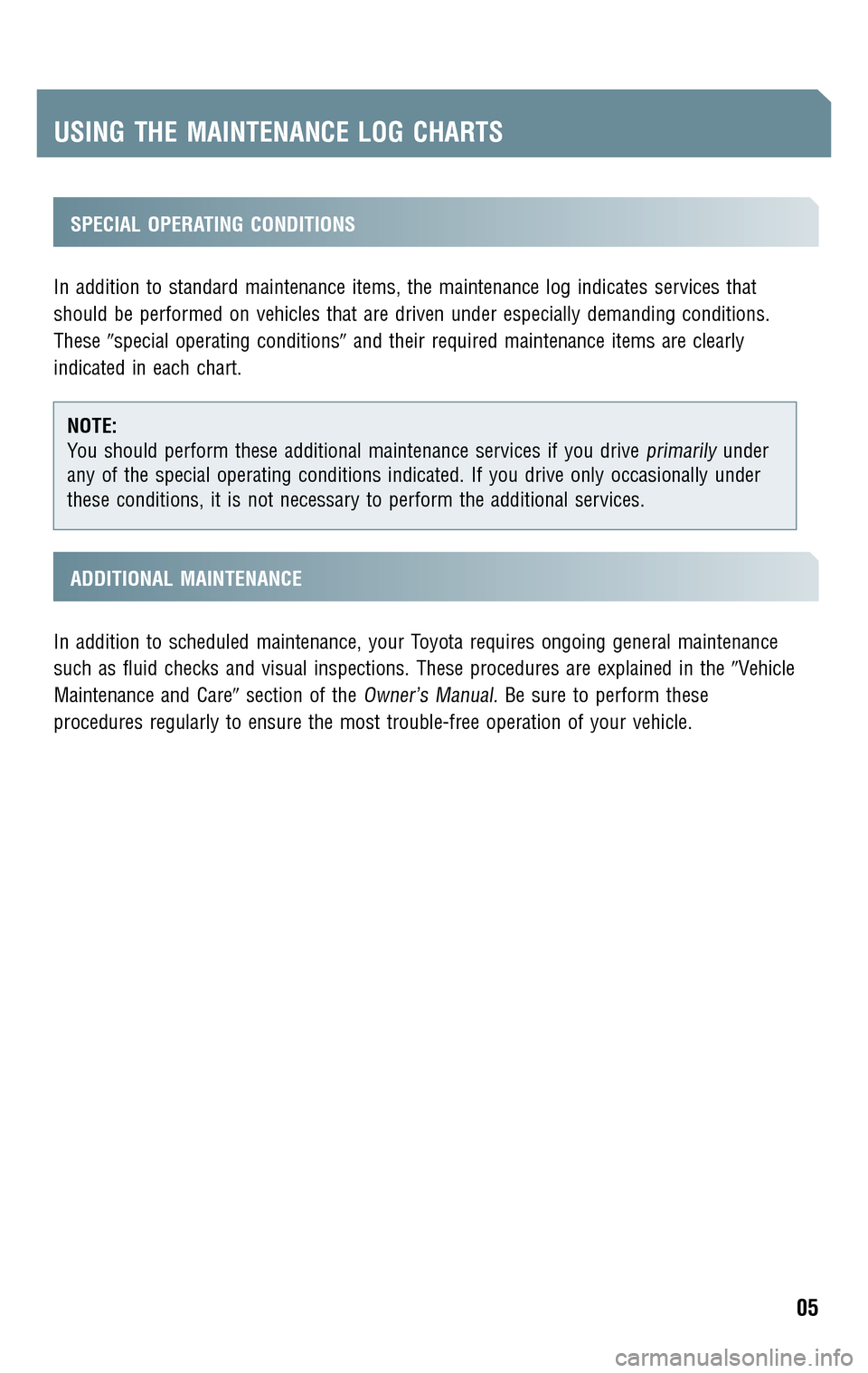 TOYOTA RAV4 2009 XA30 / 3.G Scheduled Maintenance Guide 