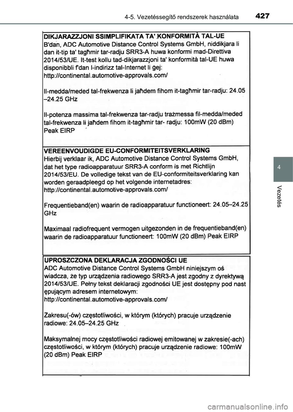 TOYOTA C-HR 2019  Kezelési útmutató (in Hungarian) 4274-5. Vezetéssegítő rendszerek használata
4
Vezetés 