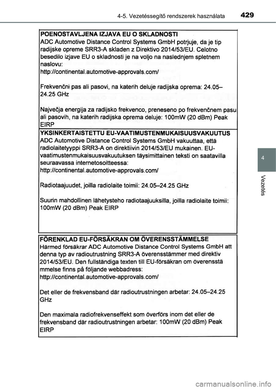 TOYOTA C-HR 2019  Kezelési útmutató (in Hungarian) 4294-5. Vezetéssegítő rendszerek használata
4
Vezetés 