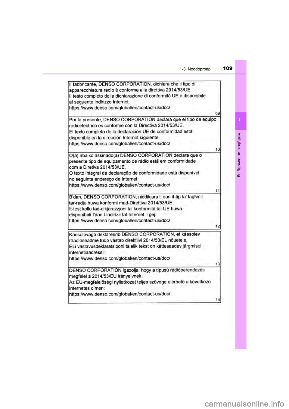TOYOTA C-HR 2019  Instructieboekje (in Dutch) 1091-3. Noodoproep
1
Veiligheid en beveiliging
C-HR_HV_OM_Europe_OM10647E
C-HR_HV_OM_Europe_OM10647E.book  Page 109  Tuesday, July 30, 2019  9:59 AM 