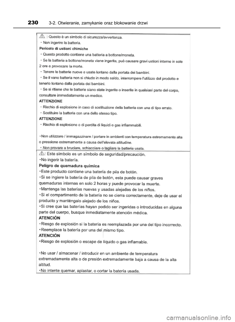 TOYOTA C-HR 2019  Instrukcja obsługi (in Polish) 2303-2. Otwieranie, zamykanie oraz blokowanie drzwi
44 C-HR HV OM10647E  20/12/19  11:17  Page 230    (Black plate) 