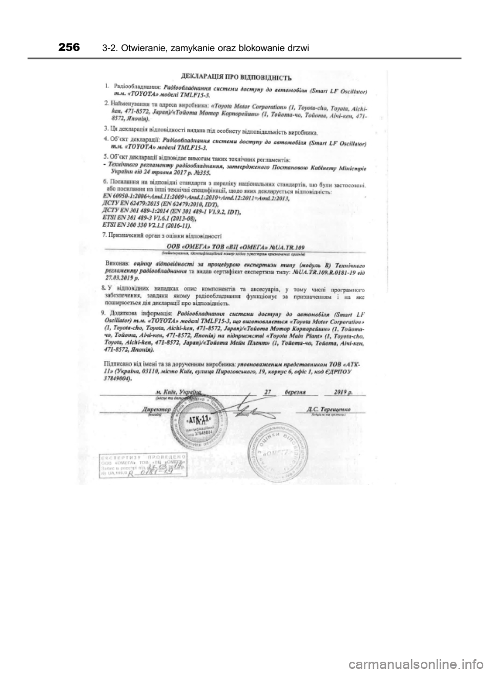 TOYOTA C-HR 2019  Instrukcja obsługi (in Polish) 2563-2. Otwieranie, zamykanie oraz blokowanie drzwi
44 C-HR HV OM10647E  20/12/19  11:17  Page 256    (Black plate) 