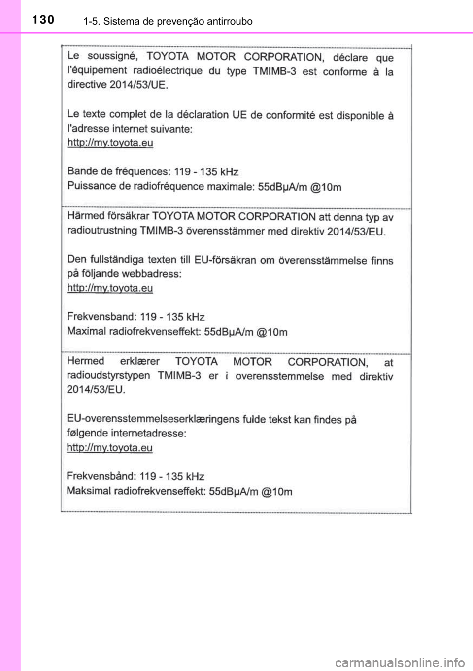 TOYOTA C-HR 2019  Manual de utilização (in Portuguese) 130������6�L�V�W�H�P�D��G�H��S�U�H�Y�H�Q�o�m�R��D�Q�W�L�U�U�R�X�E�R 