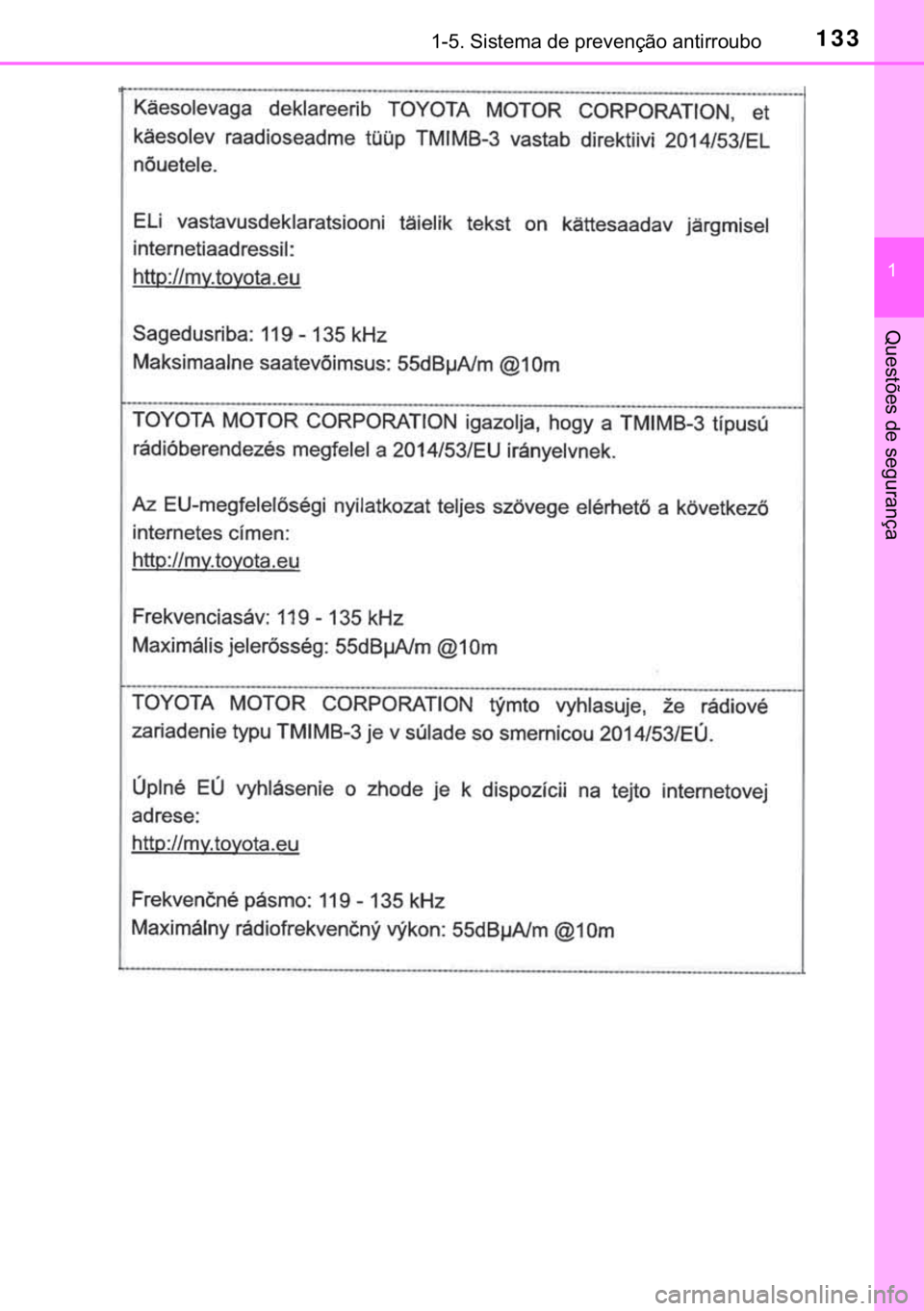 TOYOTA C-HR 2019  Manual de utilização (in Portuguese) 133������6�L�V�W�H�P�D��G�H��S�U�H�Y�H�Q�o�m�R��D�Q�W�L�U�U�R�X�E�R
�
�4�X�H�V�W�}�H�V��G�H��V�H�J�X�U�D�Q�o�D 