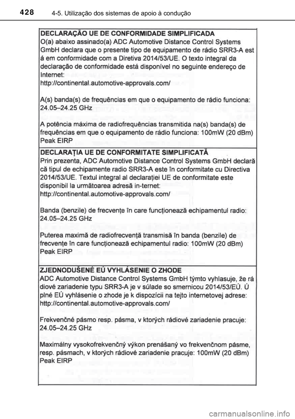TOYOTA C-HR 2019  Manual de utilização (in Portuguese) 428������8�W�L�O�L�]�D�o�m�R��G�R�V��V�L�V�W�H�P�D�V��G�H��D�S�R�L�R��j��F�R�Q�G�X�o�m�R 