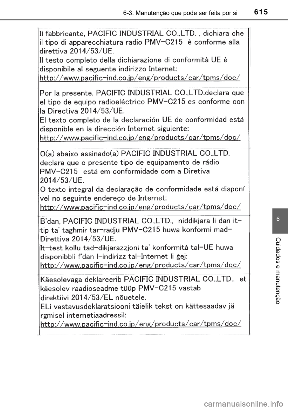 TOYOTA C-HR 2019  Manual de utilização (in Portuguese) 615������0�D�Q�X�W�H�Q�o�m�R��T�X�H��S�R�G�H��V�H�U��I�H�L�W�D��S�R�U��V�L
�
�&�X�L�G�D�G�R�V��H��P�D�Q�X�W�H�Q�o�m�R 