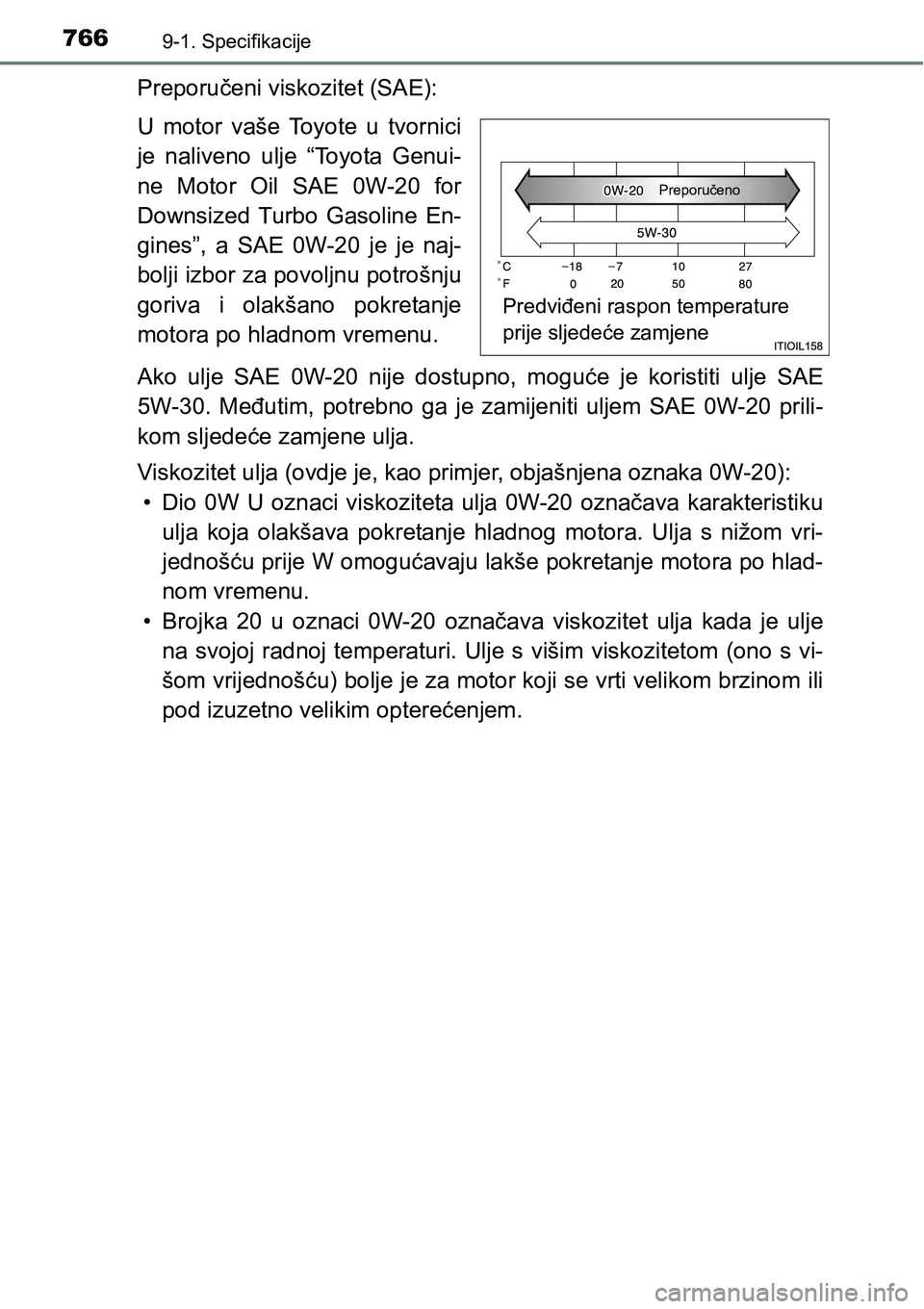 TOYOTA C-HR 2018 Upute Za Rukovanje (in Croatian) 7669-1. Specifikacije
Preporučeni viskozitet (SAE):
U motor vaše Toyote u tvornici
je naliveno ulje “Toyota Genui-
ne Motor Oil SAE 0W-20 for
Downsized Turbo Gasoline En-
gines” TOYOTA C-HR 2018 Upute Za Rukovanje (in Croatian) 7669-1. Specifikacije
Preporučeni viskozitet (SAE):
U motor vaše Toyote u tvornici
je naliveno ulje “Toyota Genui-
ne Motor Oil SAE 0W-20 for
Downsized Turbo Gasoline En-
gines”