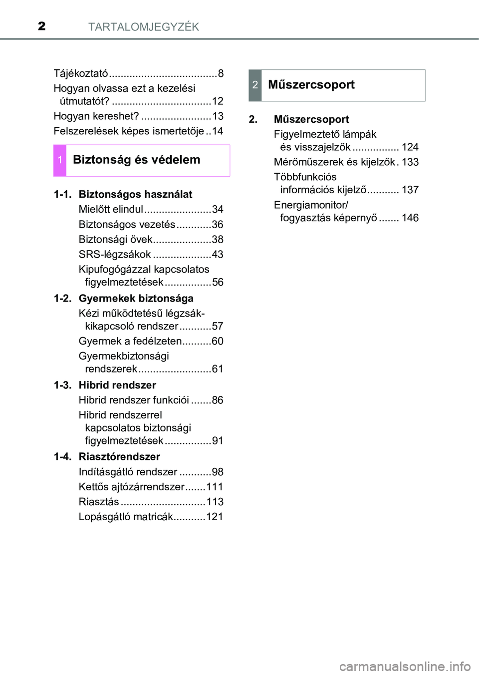 TOYOTA C-HR 2018 Kezelési útmutató (in Hungarian) TARTALOMJEGYZÉK2
Tájékoztató .....................................8
Hogyan olvassa ezt a kezelési útmutatót? ..................................12
Hogyan kereshet? ........................13
Fel TOYOTA C-HR 2018 Kezelési útmutató (in Hungarian) TARTALOMJEGYZÉK2
Tájékoztató .....................................8
Hogyan olvassa ezt a kezelési útmutatót? ..................................12
Hogyan kereshet? ........................13
Fel
