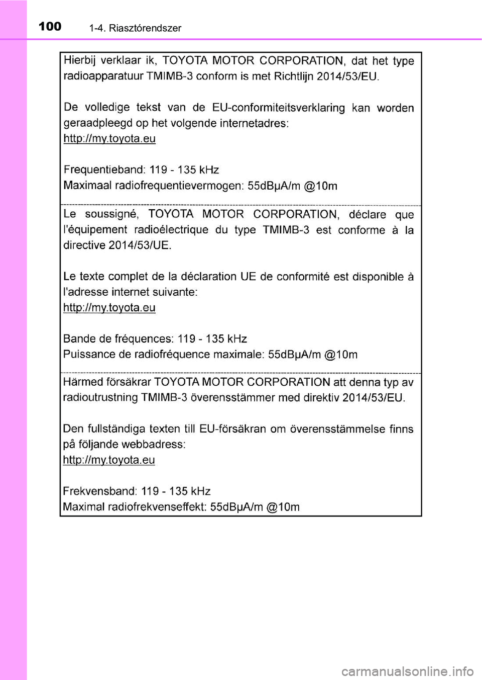 TOYOTA C-HR 2018  Kezelési útmutató (in Hungarian) 1001-4. Riasztórendszer 