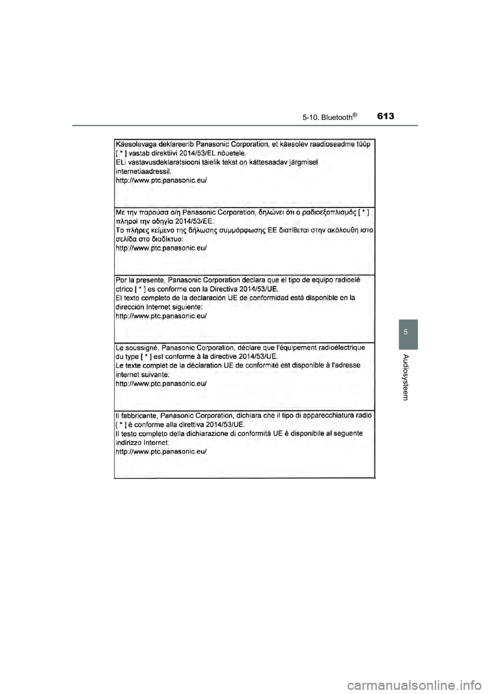TOYOTA C-HR 2018  Instructieboekje (in Dutch) 6135-10. Bluetooth®
5
Audiosysteem
C-HR_OM_Europe_OM10571E
C-HR_OM_Europe_OM10571E.book  Page 613  Monday, March 19, 2018  4:17 PM 
