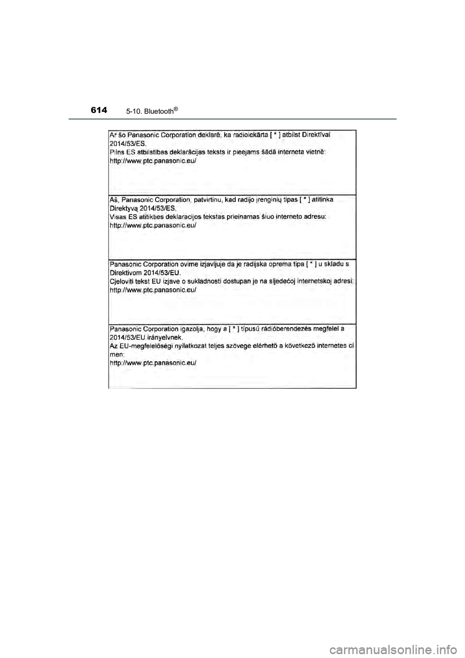 TOYOTA C-HR 2018  Instructieboekje (in Dutch) 6145-10. Bluetooth®
C-HR_OM_Europe_OM10571E
C-HR_OM_Europe_OM10571E.book  Page 614  Monday, March 19, 2018  4:17 PM 