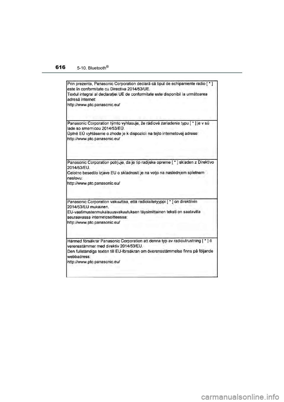 TOYOTA C-HR 2018  Instructieboekje (in Dutch) 6165-10. Bluetooth®
C-HR_OM_Europe_OM10571E
C-HR_OM_Europe_OM10571E.book  Page 616  Monday, March 19, 2018  4:17 PM 