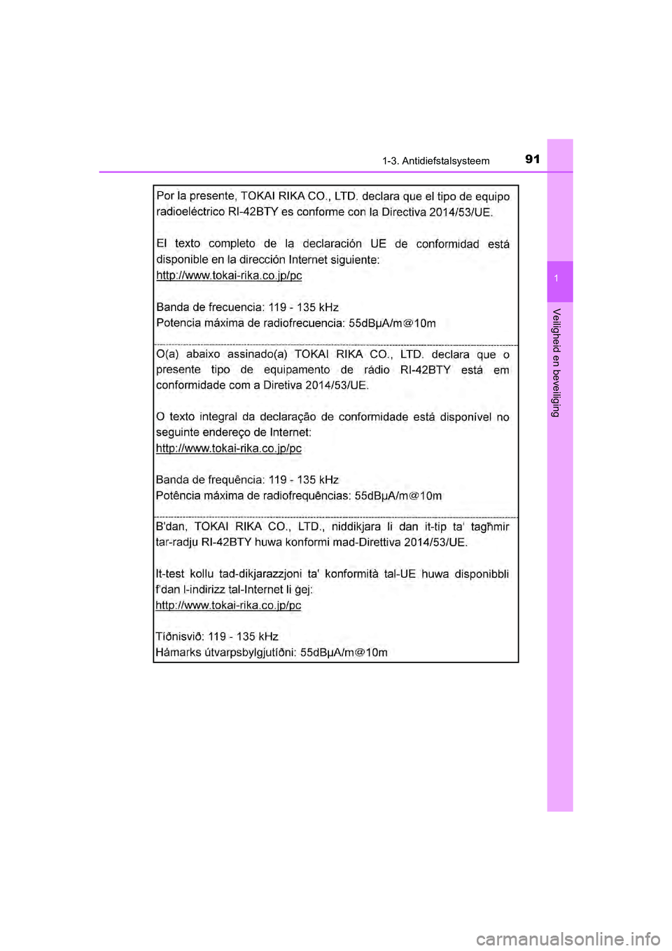 TOYOTA C-HR 2018  Instructieboekje (in Dutch) 911-3. Antidiefstalsysteem
1
Veiligheid en beveiliging
C-HR_OM_Europe_OM10571E
C-HR_OM_Europe_OM10571E.book  Page 91  Monday, March 19, 2018   4:17 PM 