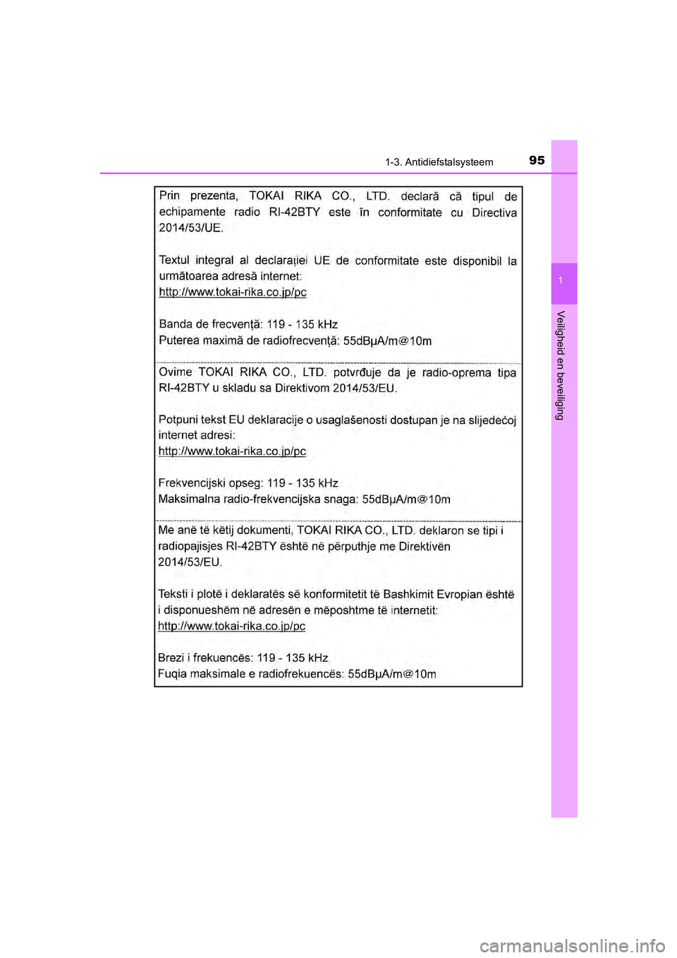 TOYOTA C-HR 2018  Instructieboekje (in Dutch) 951-3. Antidiefstalsysteem
1
Veiligheid en beveiliging
C-HR_OM_Europe_OM10571E
C-HR_OM_Europe_OM10571E.book  Page 95  Monday, March 19, 2018   4:17 PM 