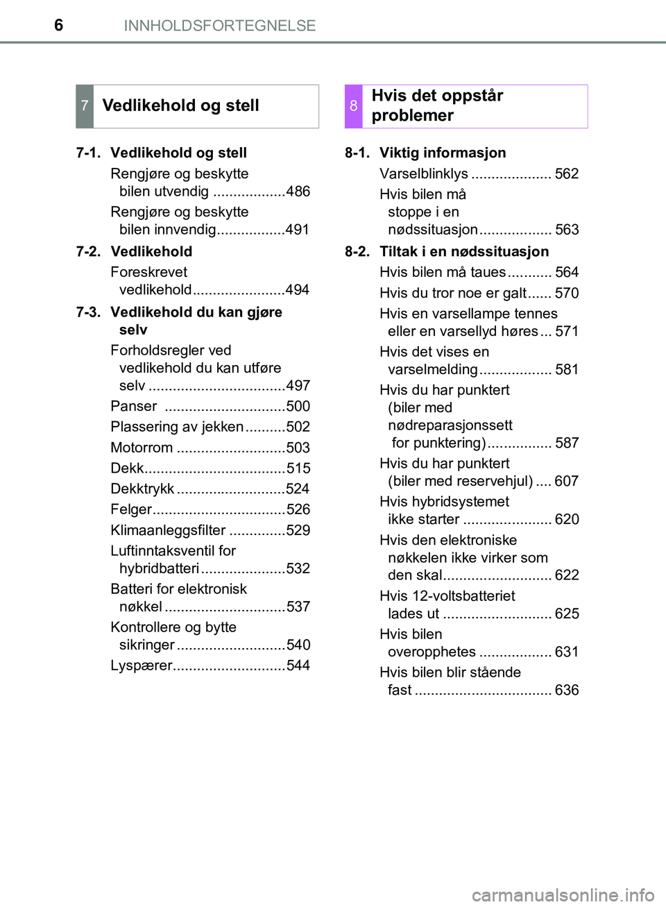 TOYOTA C-HR 2018 Instruksjoner for bruk (in Norwegian) INNHOLDSFORTEGNELSE6
C-HR_HV_OM_Europe_OM10576NO7-1. Vedlikehold og stell
Rengjøre og beskytte bilen utvendig ..................486
Rengjøre og beskytte bilen innvendig.................491
7-2. Ved TOYOTA C-HR 2018 Instruksjoner for bruk (in Norwegian) INNHOLDSFORTEGNELSE6
C-HR_HV_OM_Europe_OM10576NO7-1. Vedlikehold og stell
Rengjøre og beskytte bilen utvendig ..................486
Rengjøre og beskytte bilen innvendig.................491
7-2. Ved
