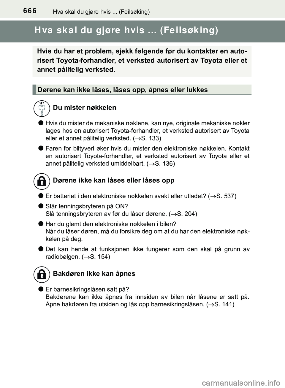 TOYOTA C-HR 2018 Instruksjoner for bruk (in Norwegian) 666Hva skal du gjøre hvis ... (Feilsøking)
C-HR_HV_OM_Europe_OM10576NO
Hva skal du gjøre hvis ... (Feilsøking)
lHvis du mister de mekaniske nøklene, kan nye, originale mekaniske nøkler
lages hos TOYOTA C-HR 2018 Instruksjoner for bruk (in Norwegian) 666Hva skal du gjøre hvis ... (Feilsøking)
C-HR_HV_OM_Europe_OM10576NO
Hva skal du gjøre hvis ... (Feilsøking)
lHvis du mister de mekaniske nøklene, kan nye, originale mekaniske nøkler
lages hos